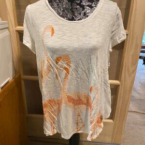 LAST CALL!! Lauren Conrad White T w/Pink Sequin Flamingos, XL
